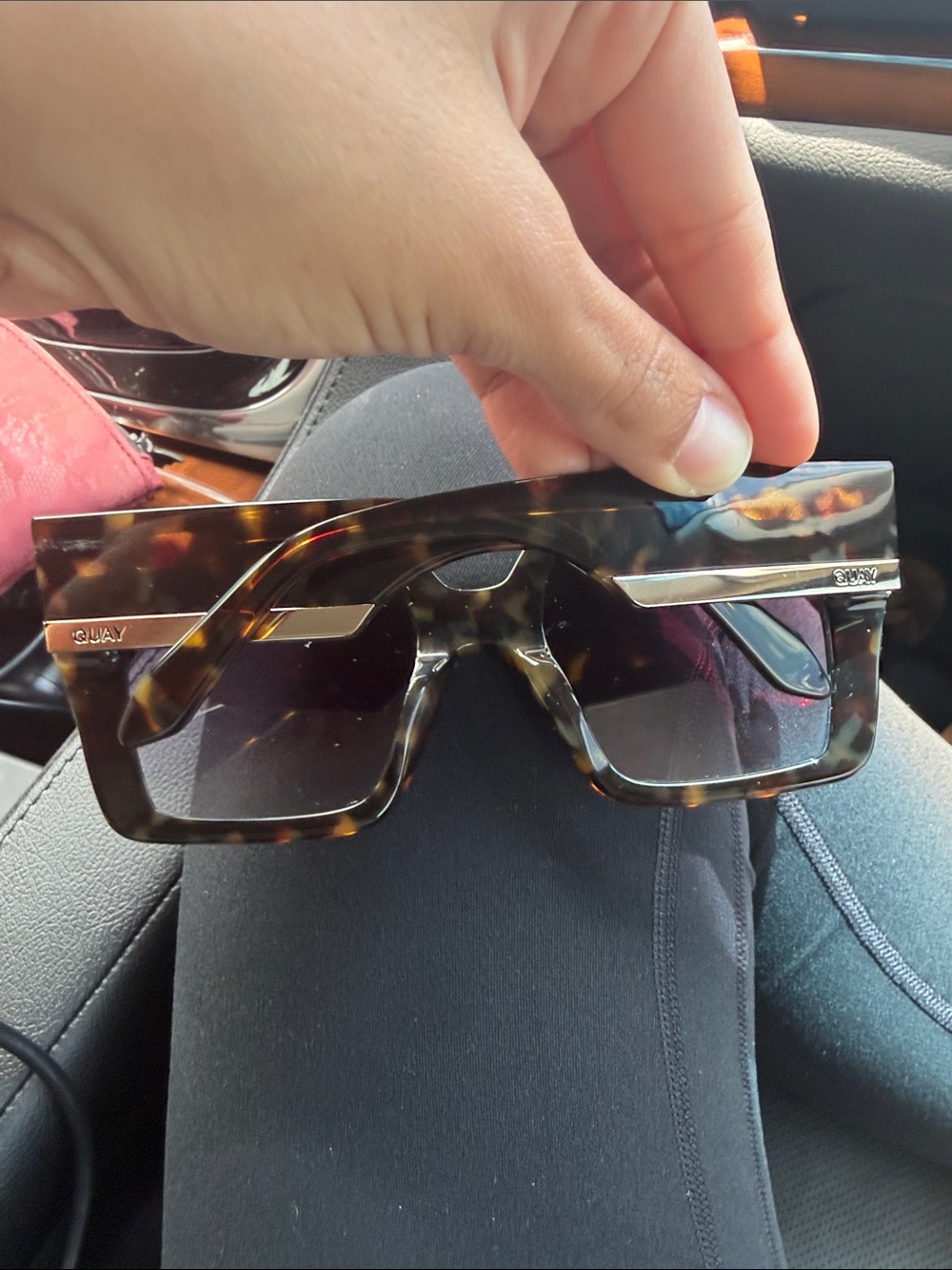 Quay Australia Oversized Square Tortoise Sunglasses - Dark Brown Tortoise - Picture 2 of 5